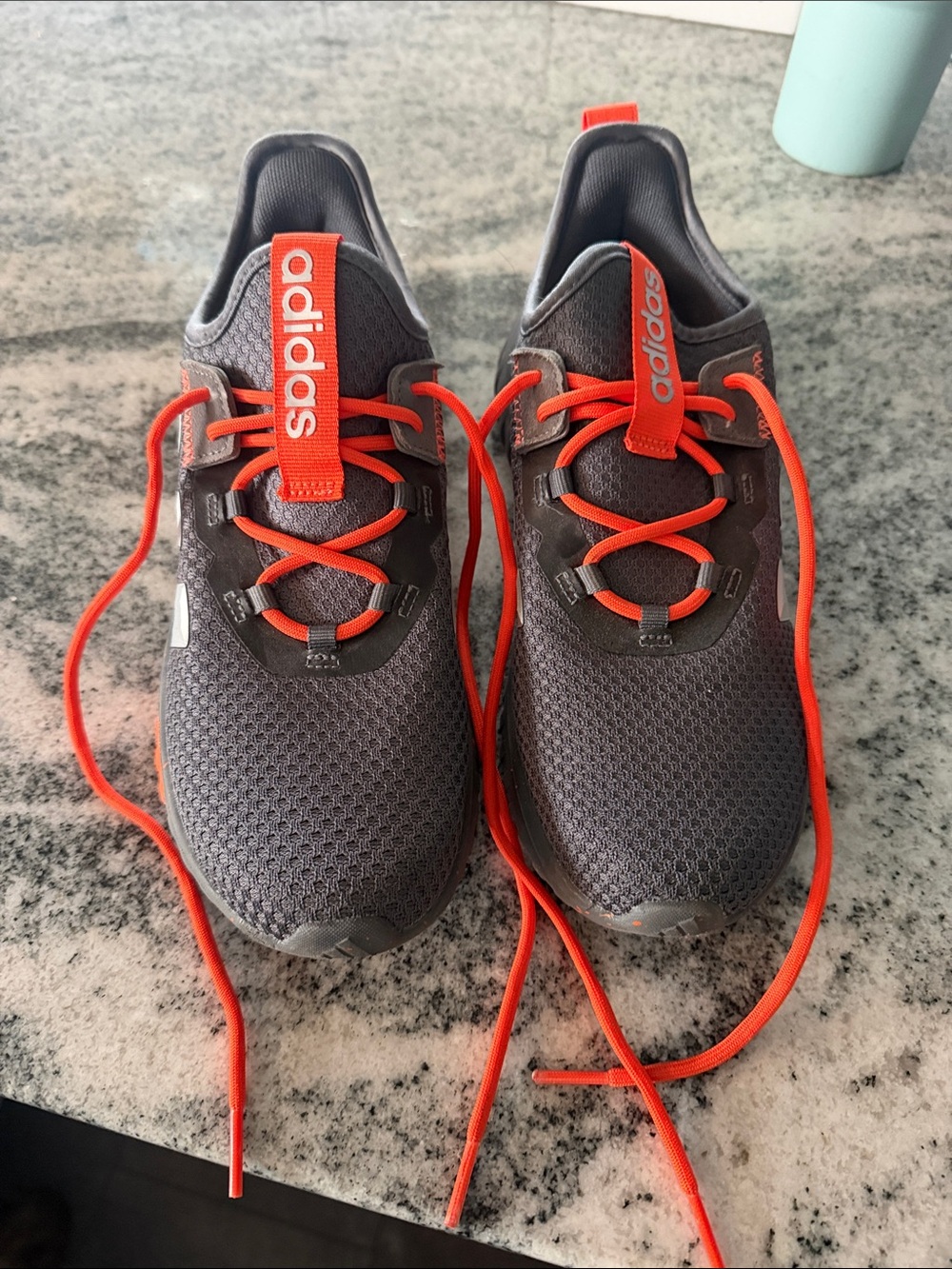 adidas Boys Gray Sneakers with Bright Orange Laces